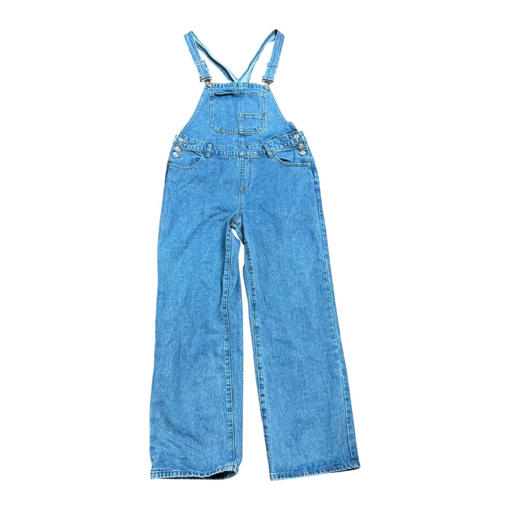 Edikted Blue Denim Wide Leg Overalls Medium Wash Cotton Dungarees Size L